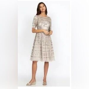 Johnny Was Gold Champagne beaded mesh midi fit and flare formal